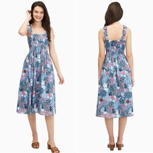 NWT Kate Spade Garden Posy Smocked Sleeveless Midi Dress Sz S